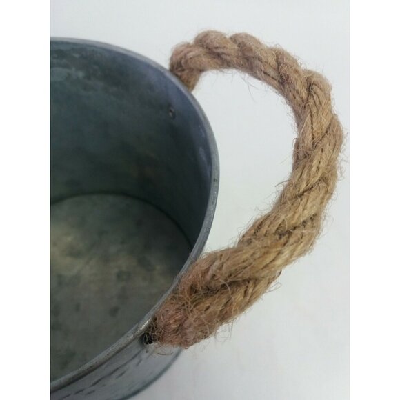 Country Living Primitive Tin Bucket Embossed Star Planter Distressed Decorative - Picture 8 of 8